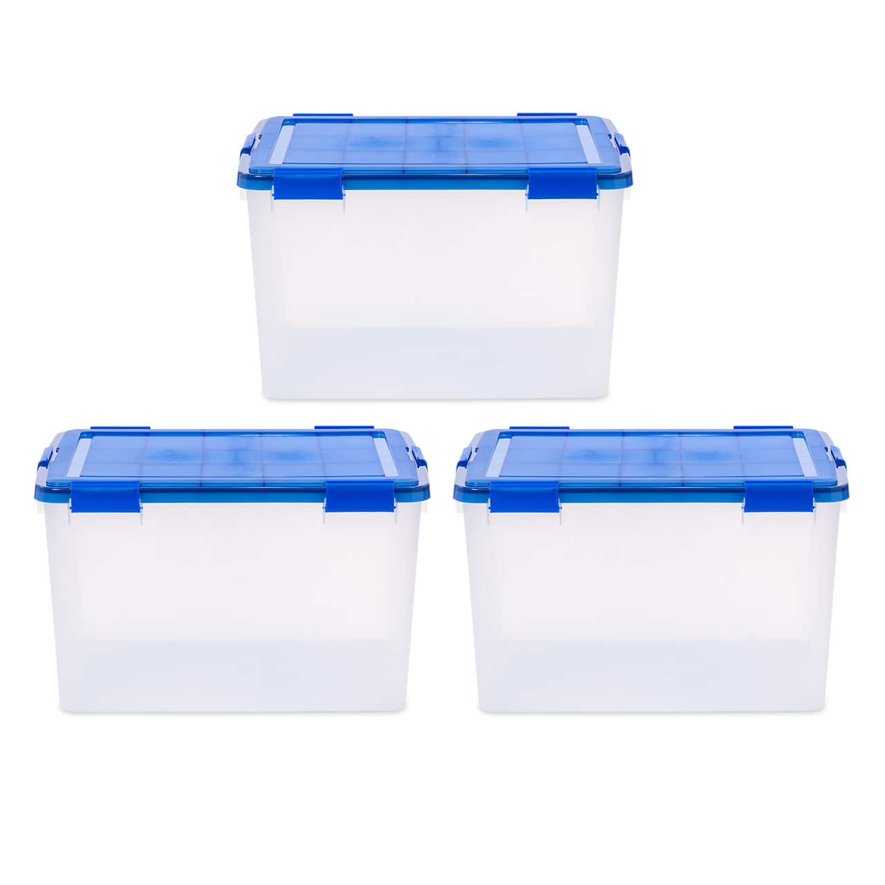 IRIS Element Resistant Clear Plastic Storage Boxes with Blue Lid
